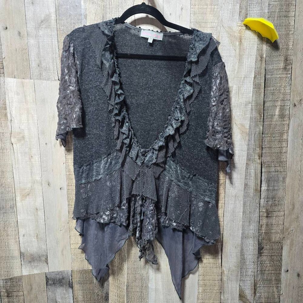 Pretty Angel Vintage Y2K Grey Ruffle Cardigan Large Fairy Victorian Renaissance